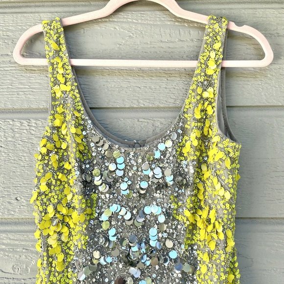 Aidan Mattox Yellow and Silver Sequin Mini Dress - Picture 2 of 10